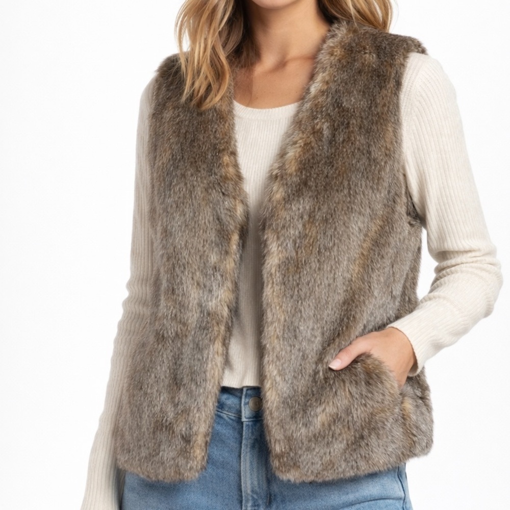 Aerie Faux Fur Vest in Chocolate Brown - Picture 1 of 6